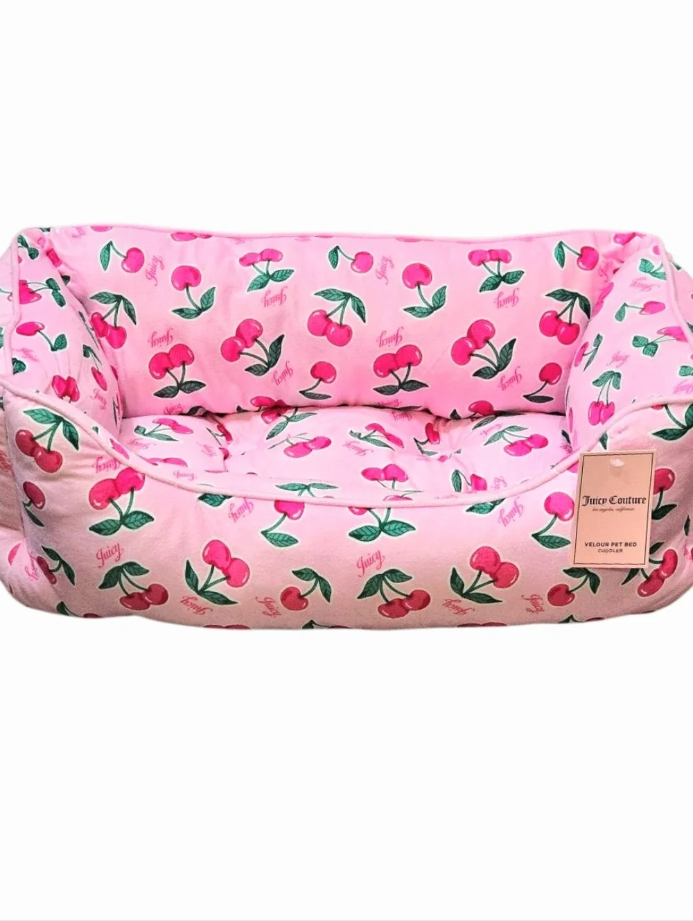 Juicy Couture Signature Logo Cherry Print Velour Pet Bed Cuddler